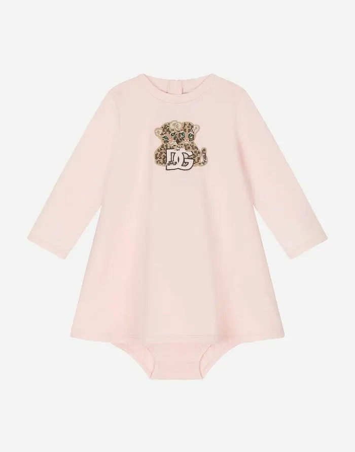 Dolce and Gabbana Dresses Children Interlock Midi Dress With Allover Logo Print Pink Dolce and Gabbana Dresses Children Interlock Midi Dress With Allover Logo Print Pink