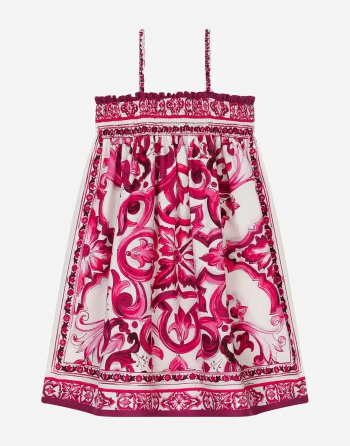 Dolce and Gabbana Dresses Children Poplin Sundress With Majolica Print Multicolor Dolce and Gabbana Dresses Children Poplin Sundress With Majolica Print Multicolor