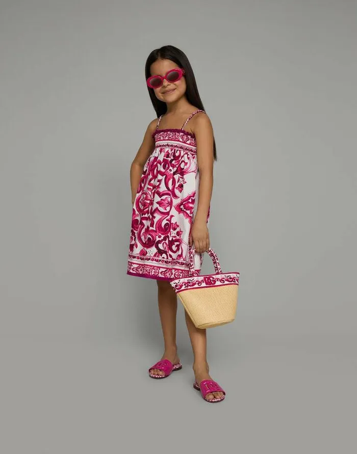 Dolce and Gabbana Dresses Children Poplin Sundress With Majolica Print Multicolor Dolce and Gabbana Dresses Children Poplin Sundress With Majolica Print Multicolor