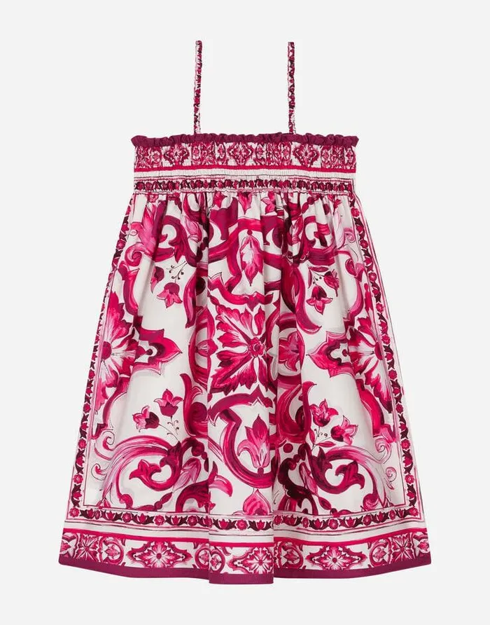 Dolce and Gabbana Dresses Children Poplin Sundress With Majolica Print Multicolor Dolce and Gabbana Dresses Children Poplin Sundress With Majolica Print Multicolor