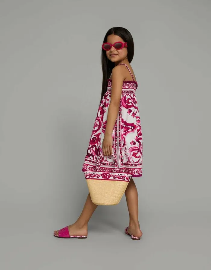 Dolce and Gabbana Dresses Children Poplin Sundress With Majolica Print Multicolor Dolce and Gabbana Dresses Children Poplin Sundress With Majolica Print Multicolor