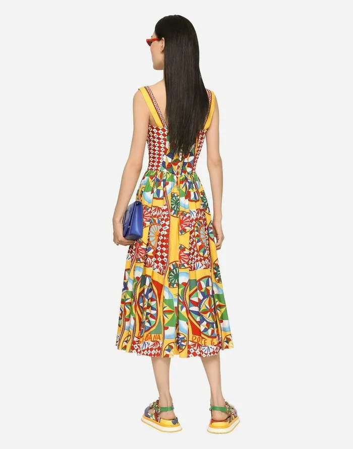 Dolce and Gabbana Dresses Women Calflength Bustier Dress In Carrettoprint Poplin Red Dolce and Gabbana Dresses Women Calflength Bustier Dress In Carrettoprint Poplin Red