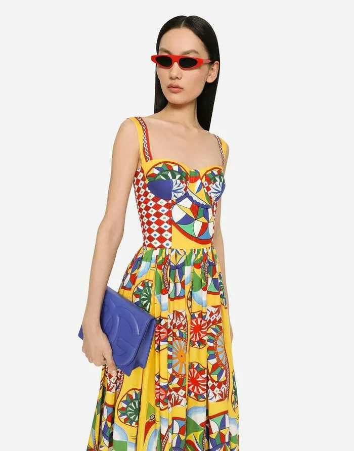 Dolce and Gabbana Dresses Women Calflength Bustier Dress In Carrettoprint Poplin Red Dolce and Gabbana Dresses Women Calflength Bustier Dress In Carrettoprint Poplin Red