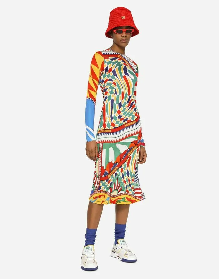 Dolce and Gabbana Dresses Women Carrettoprint Organzine Midi Dress Multicolor Dolce and Gabbana Dresses Women Carrettoprint Organzine Midi Dress Multicolor