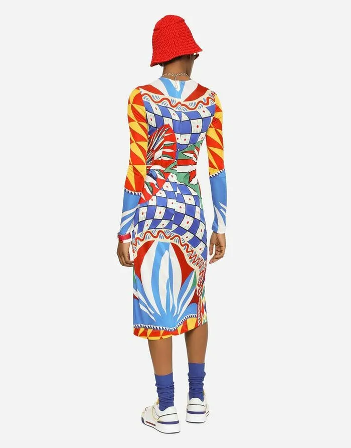 Dolce and Gabbana Dresses Women Carrettoprint Organzine Midi Dress Multicolor Dolce and Gabbana Dresses Women Carrettoprint Organzine Midi Dress Multicolor