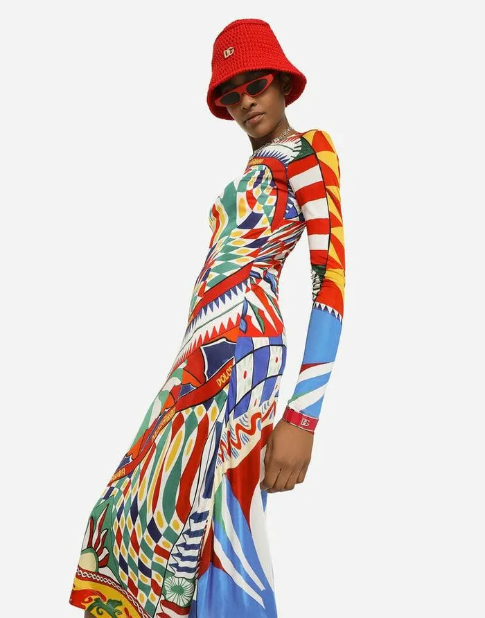 Dolce and Gabbana Dresses Women Carrettoprint Organzine Midi Dress Multicolor Dolce and Gabbana Dresses Women Carrettoprint Organzine Midi Dress Multicolor