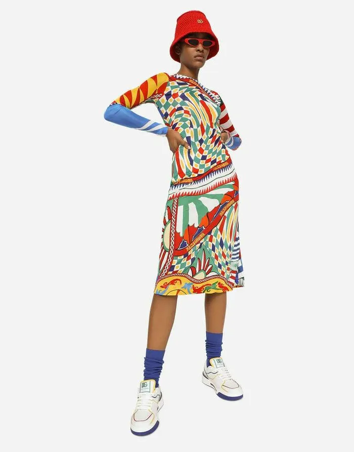 Dolce and Gabbana Dresses Women Carrettoprint Organzine Midi Dress Multicolor Dolce and Gabbana Dresses Women Carrettoprint Organzine Midi Dress Multicolor