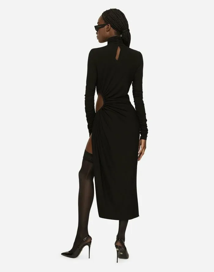 Dolce and Gabbana Dresses Women Highnecked Jersey Calflength Dress With Cutout Black Dolce and Gabbana Dresses Women Highnecked Jersey Calflength Dress With Cutout Black