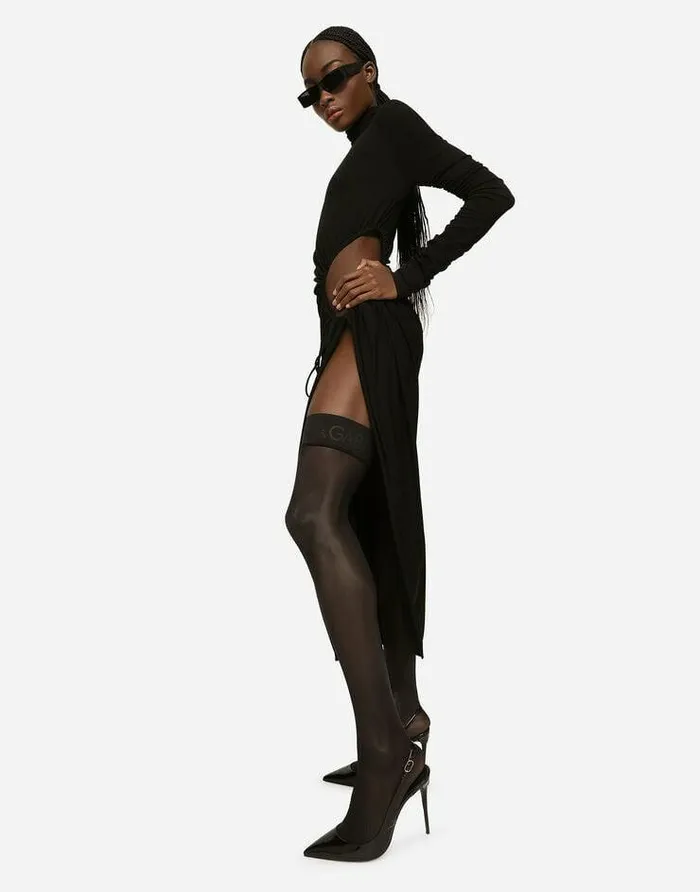 Dolce and Gabbana Dresses Women Highnecked Jersey Calflength Dress With Cutout Black Dolce and Gabbana Dresses Women Highnecked Jersey Calflength Dress With Cutout Black
