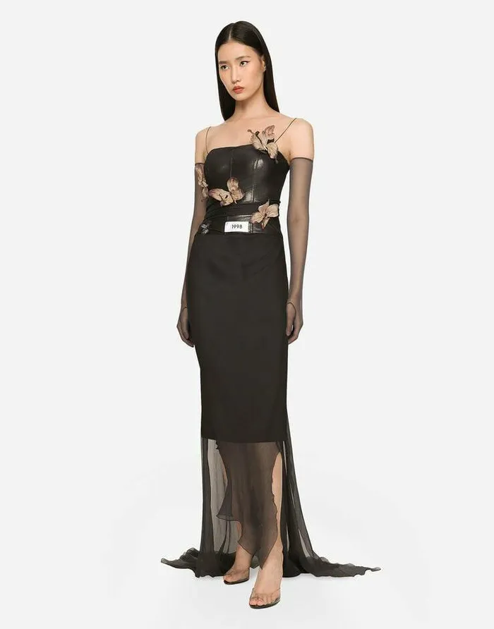 Dolce and Gabbana Dresses Women KIM DOLCEandGABBANA Long Chiffon Dress With Butterflies Grey Dolce and Gabbana Dresses Women KIM DOLCEandGABBANA Long Chiffon Dress With Butterflies Grey