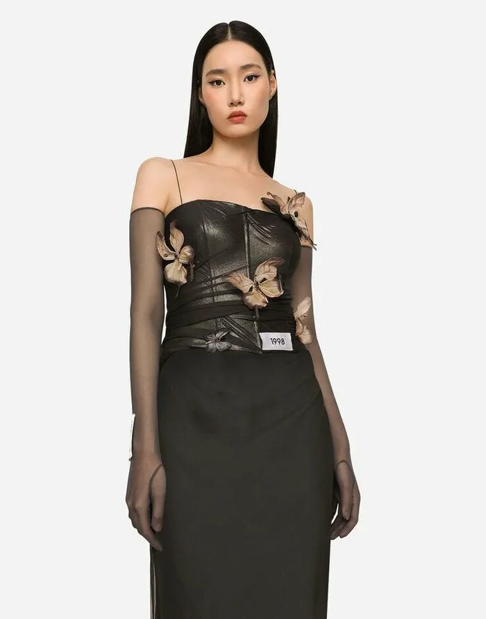 Dolce and Gabbana Dresses Women KIM DOLCEandGABBANA Long Chiffon Dress With Butterflies Grey Dolce and Gabbana Dresses Women KIM DOLCEandGABBANA Long Chiffon Dress With Butterflies Grey