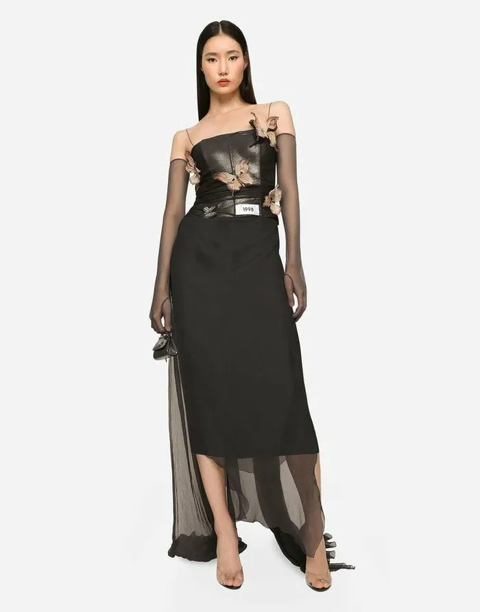Dolce and Gabbana Dresses Women KIM DOLCEandGABBANA Long Chiffon Dress With Butterflies Grey Dolce and Gabbana Dresses Women KIM DOLCEandGABBANA Long Chiffon Dress With Butterflies Grey