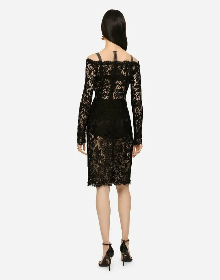 Dolce and Gabbana Dresses Women Lace And Tulle Midi Dress Black
