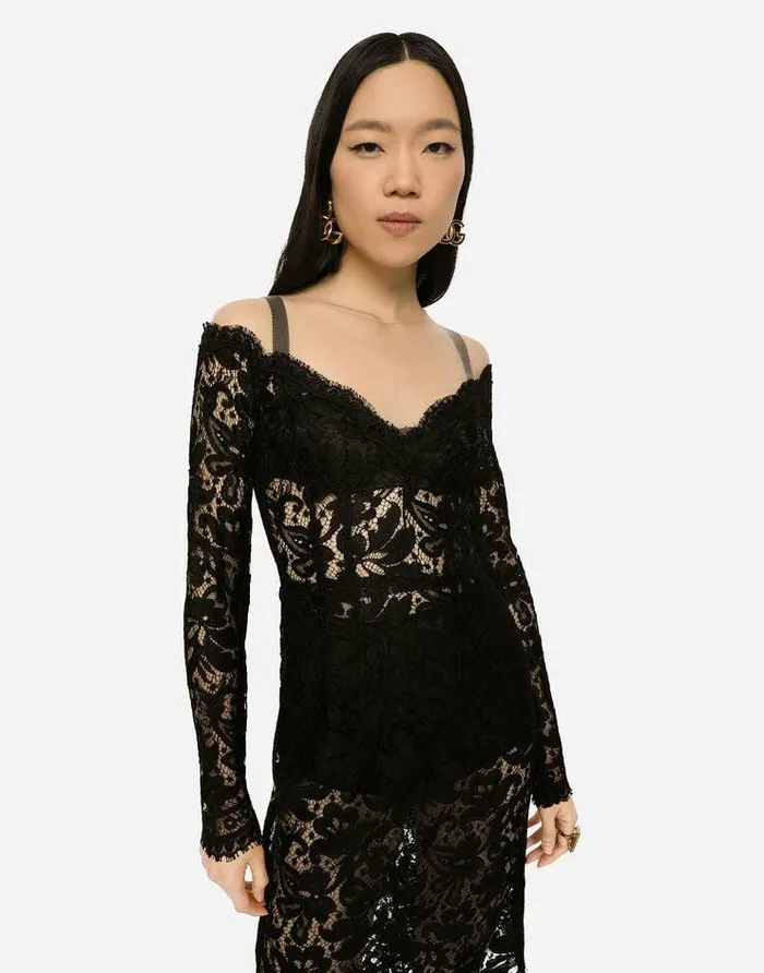 Dolce and Gabbana Dresses Women Lace And Tulle Midi Dress Black