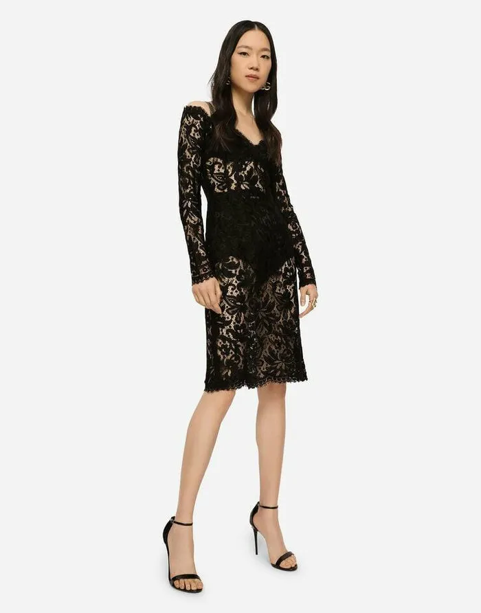 Dolce and Gabbana Dresses Women Lace And Tulle Midi Dress Black