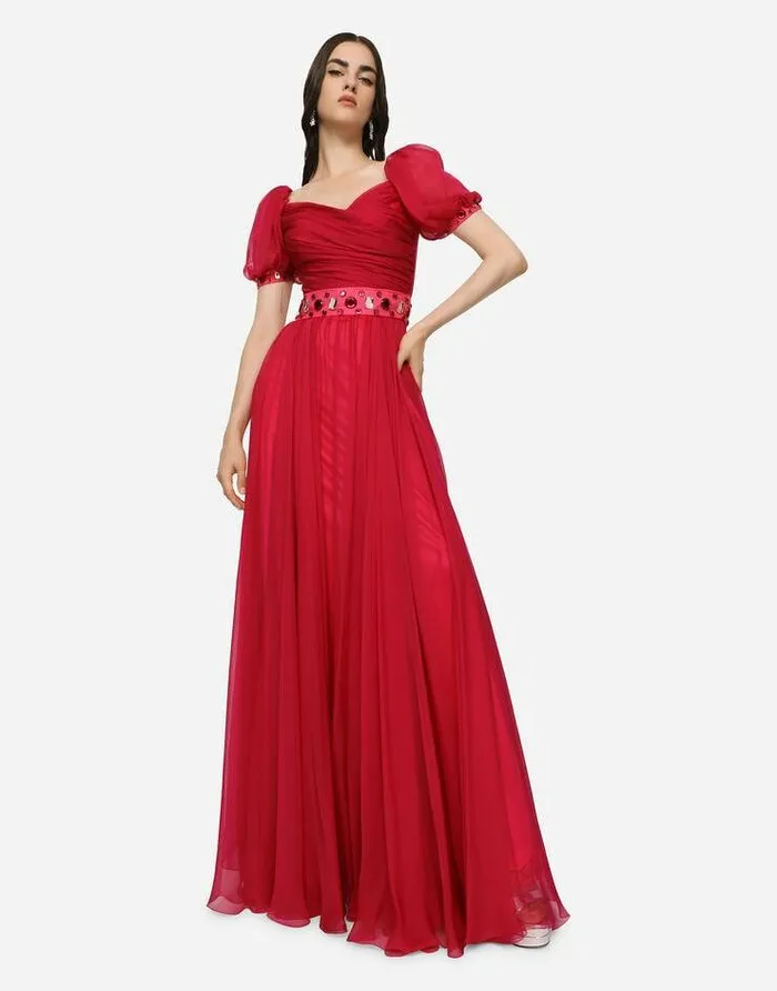 Dolce and Gabbana Dresses Women Long Chiffon Dress Fuchsia Dolce and Gabbana Dresses Women Long Chiffon Dress Fuchsia