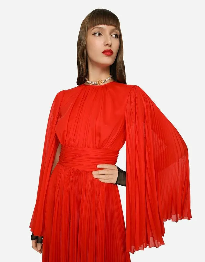 Dolce and Gabbana Dresses Women Long Chiffon Dress Red