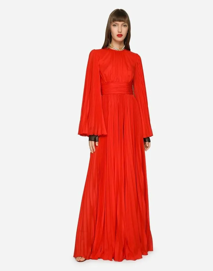 Dolce and Gabbana Dresses Women Long Chiffon Dress Red