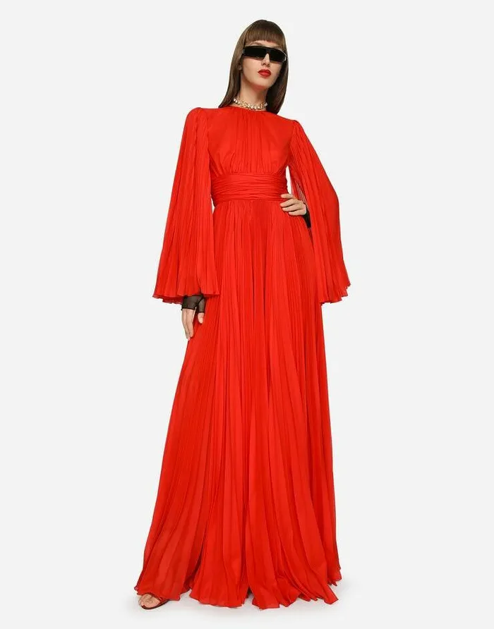 Dolce and Gabbana Dresses Women Long Chiffon Dress Red