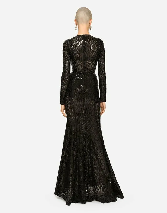 Dolce and Gabbana Dresses Women Long Sequined Mermaid Dress Black Dolce and Gabbana Dresses Women Long Sequined Mermaid Dress Black