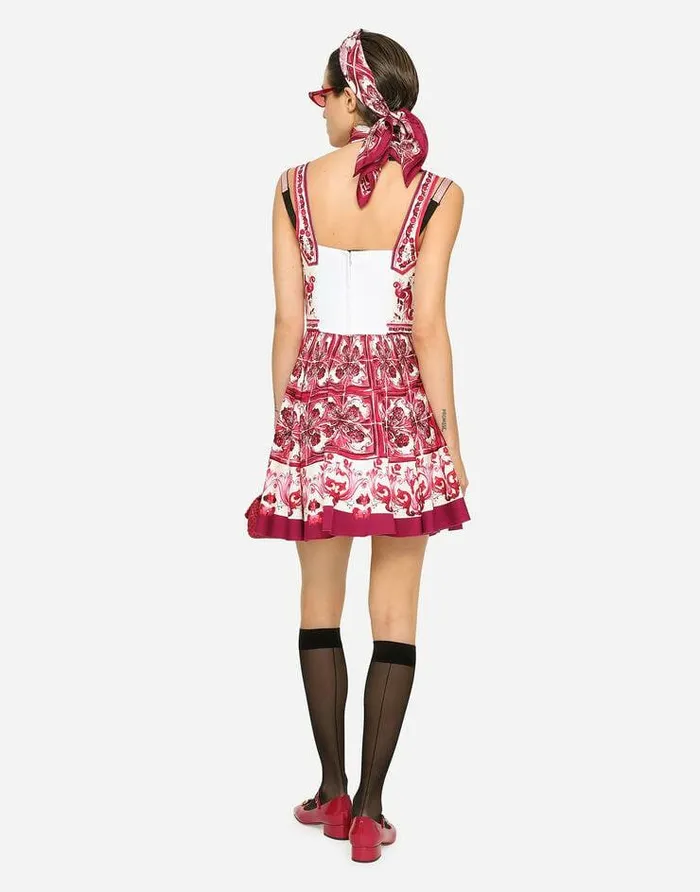 Dolce and Gabbana Dresses Women Short Majolicaprint Charmeuse Bustier Dress Multicolor Dolce and Gabbana Dresses Women Short Majolicaprint Charmeuse Bustier Dress Multicolor