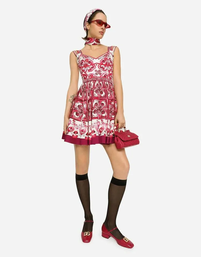 Dolce and Gabbana Dresses Women Short Majolicaprint Charmeuse Bustier Dress Multicolor Dolce and Gabbana Dresses Women Short Majolicaprint Charmeuse Bustier Dress Multicolor