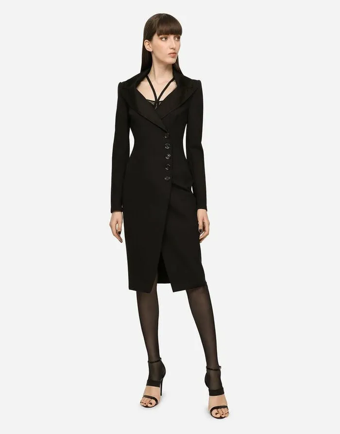 Dolce and Gabbana Dresses Women Technical Jersey Midi Coat Dress Black