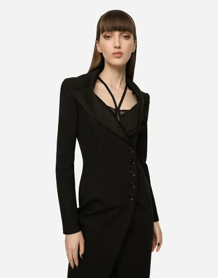 Dolce and Gabbana Dresses Women Technical Jersey Midi Coat Dress Black