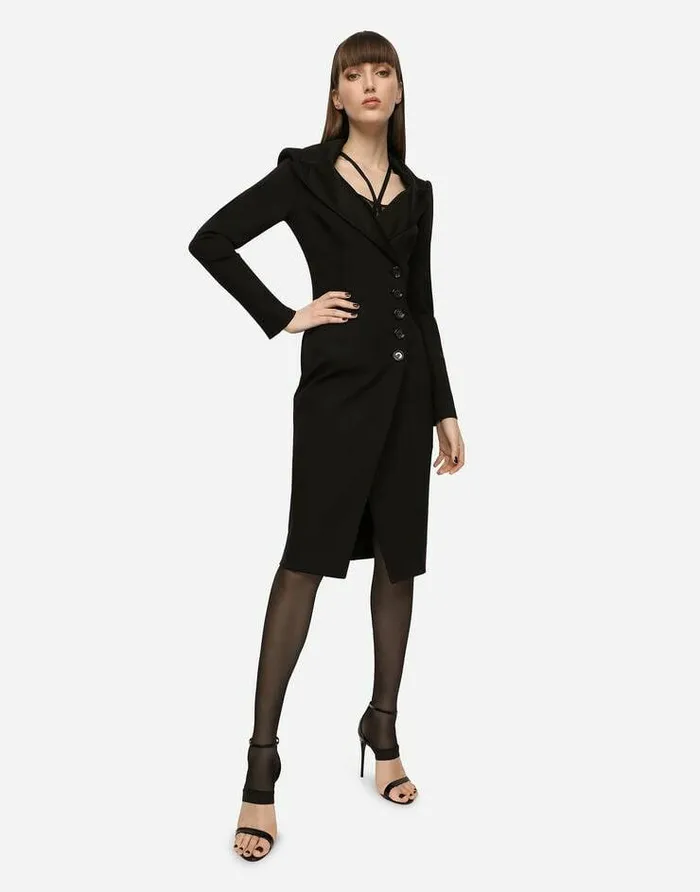 Dolce and Gabbana Dresses Women Technical Jersey Midi Coat Dress Black