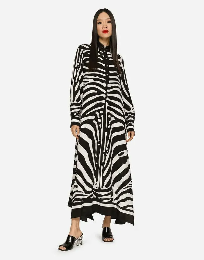 Dolce and Gabbana Dresses Women Zebraprint Crepe De Chine Caftan Multicolor Dolce and Gabbana Dresses Women Zebraprint Crepe De Chine Caftan Multicolor