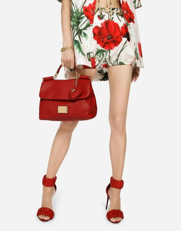 Dolce and Gabbana Handbags Women Medium Calfskin Sicily Soft Bag Red Dolce and Gabbana Handbags Women Medium Calfskin Sicily Soft Bag Red