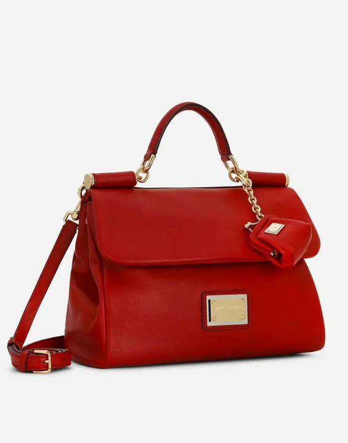 Dolce and Gabbana Handbags Women Medium Calfskin Sicily Soft Bag Red Dolce and Gabbana Handbags Women Medium Calfskin Sicily Soft Bag Red