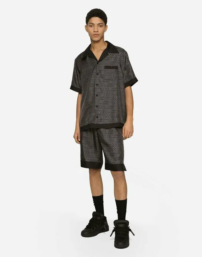 Dolce and Gabbana Mini Me Boy ChildrenMen Silk Twill Jogging Shorts With Logo Print Grey Dolce and Gabbana Mini Me Boy ChildrenMen Silk Twill Jogging Shorts With Logo Print Grey