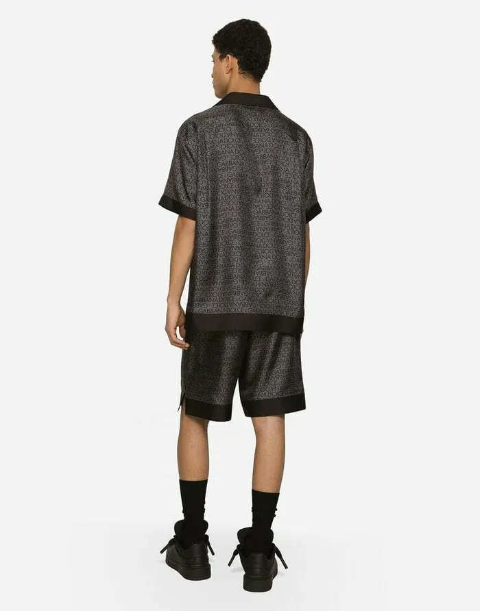 Dolce and Gabbana Mini Me Boy ChildrenMen Silk Twill Jogging Shorts With Logo Print Grey Dolce and Gabbana Mini Me Boy ChildrenMen Silk Twill Jogging Shorts With Logo Print Grey