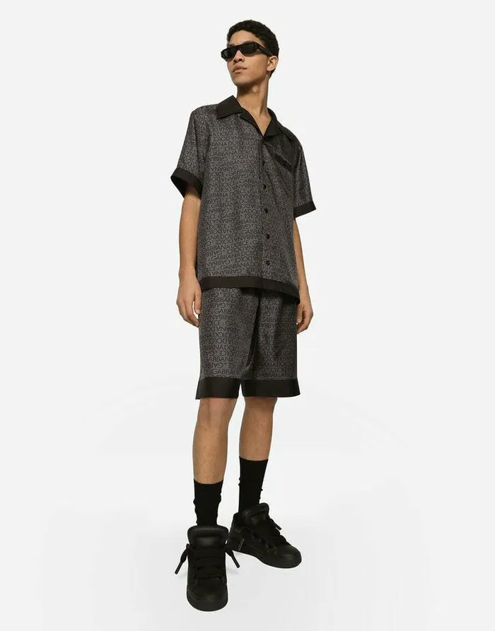 Dolce and Gabbana Mini Me Boy ChildrenMen Silk Twill Jogging Shorts With Logo Print Grey Dolce and Gabbana Mini Me Boy ChildrenMen Silk Twill Jogging Shorts With Logo Print Grey