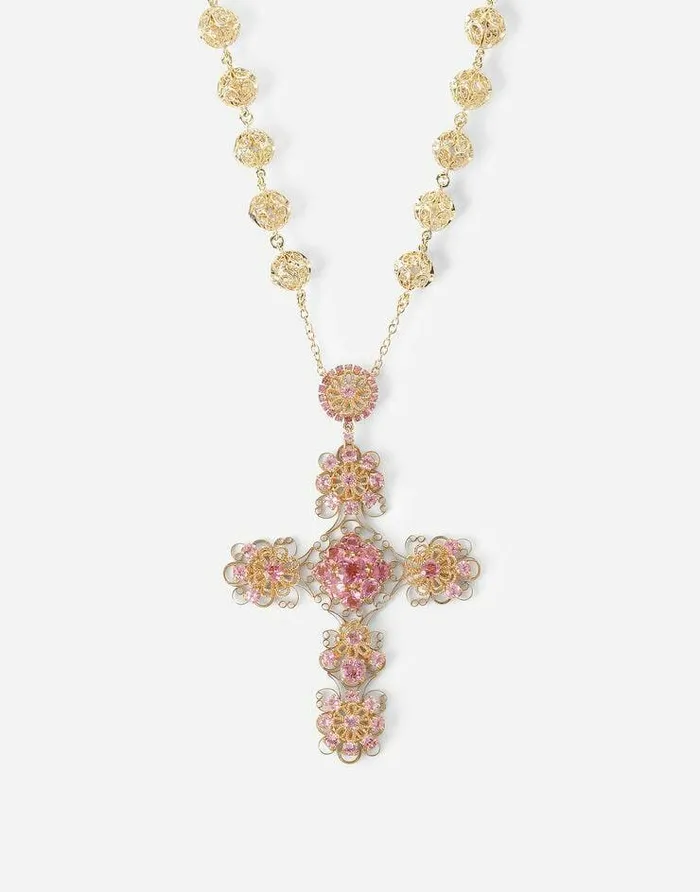 Dolce and Gabbana Necklaces Women Pizzo Necklace In Yellow 18kt Gold With Pink Tourmalines Gold Dolce and Gabbana Necklaces Women Pizzo Necklace In Yellow 18kt Gold With Pink Tourmalines Gold