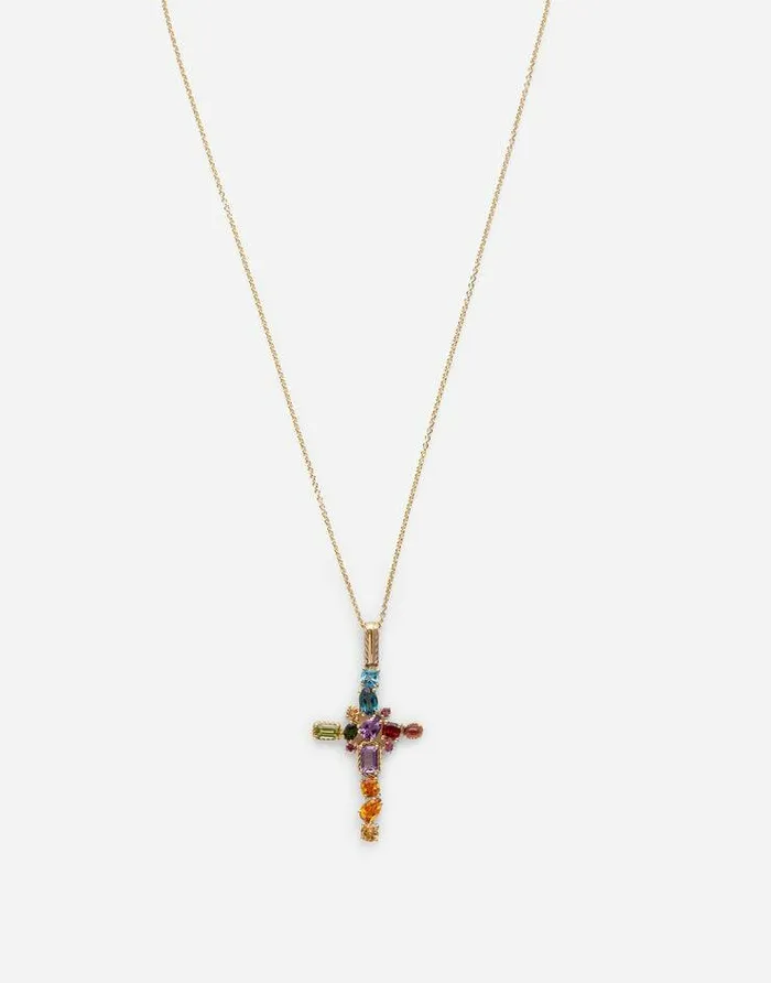 Dolce and Gabbana Necklaces Women Rainbow Alphabet Pendant In Yellow Gold With Multicolor Fine Gems Gold Dolce and Gabbana Necklaces Women Rainbow Alphabet Pendant In Yellow Gold With Multicolor Fine Gems Gold