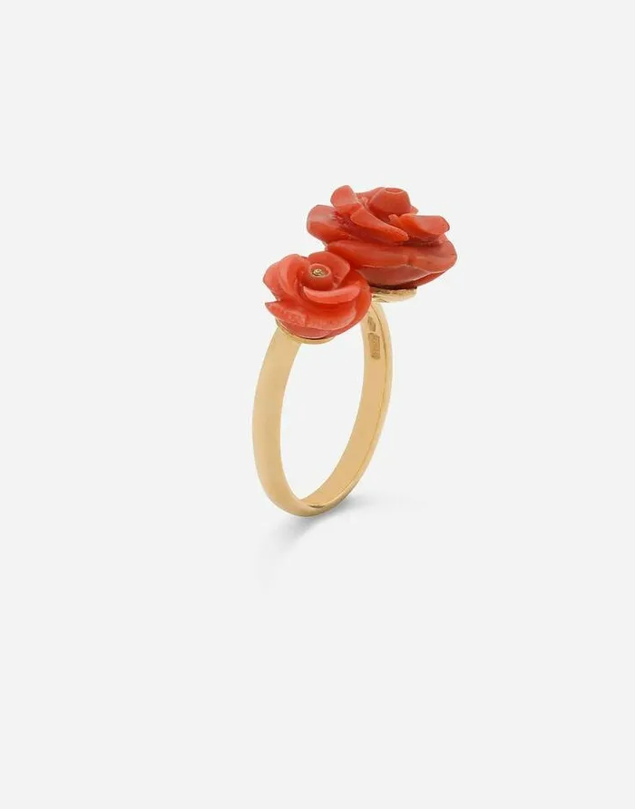 Dolce and Gabbana Rings Women Coral Ring In Yellow 18kt Gold With Coral Rose Gold Dolce and Gabbana Rings Women Coral Ring In Yellow 18kt Gold With Coral Rose Gold