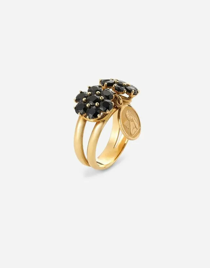 Dolce and Gabbana Rings Women Family Ring In Yellow 18kt Gold With Black Sapphires Gold Dolce and Gabbana Rings Women Family Ring In Yellow 18kt Gold With Black Sapphires Gold