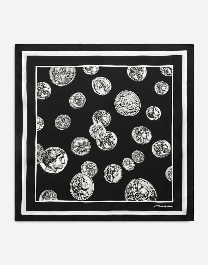 Dolce and Gabbana Scarves And Silks Men Coin Print Silk Bandanna 5021550 Black Dolce and Gabbana Scarves And Silks Men Coin Print Silk Bandanna 5021550 Black