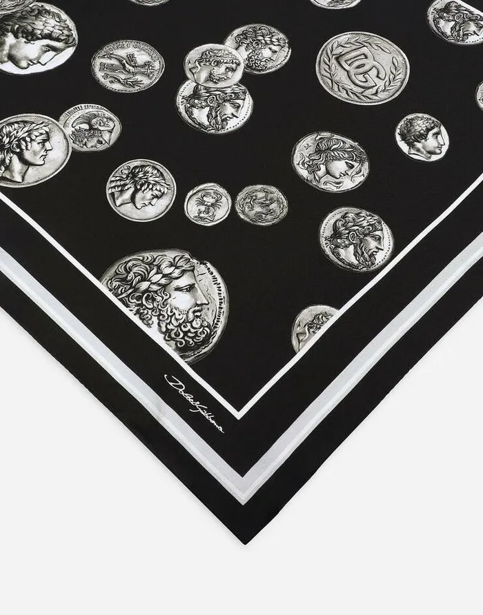 Dolce and Gabbana Scarves And Silks Men Coin Print Silk Bandanna 5021550 Black Dolce and Gabbana Scarves And Silks Men Coin Print Silk Bandanna 5021550 Black