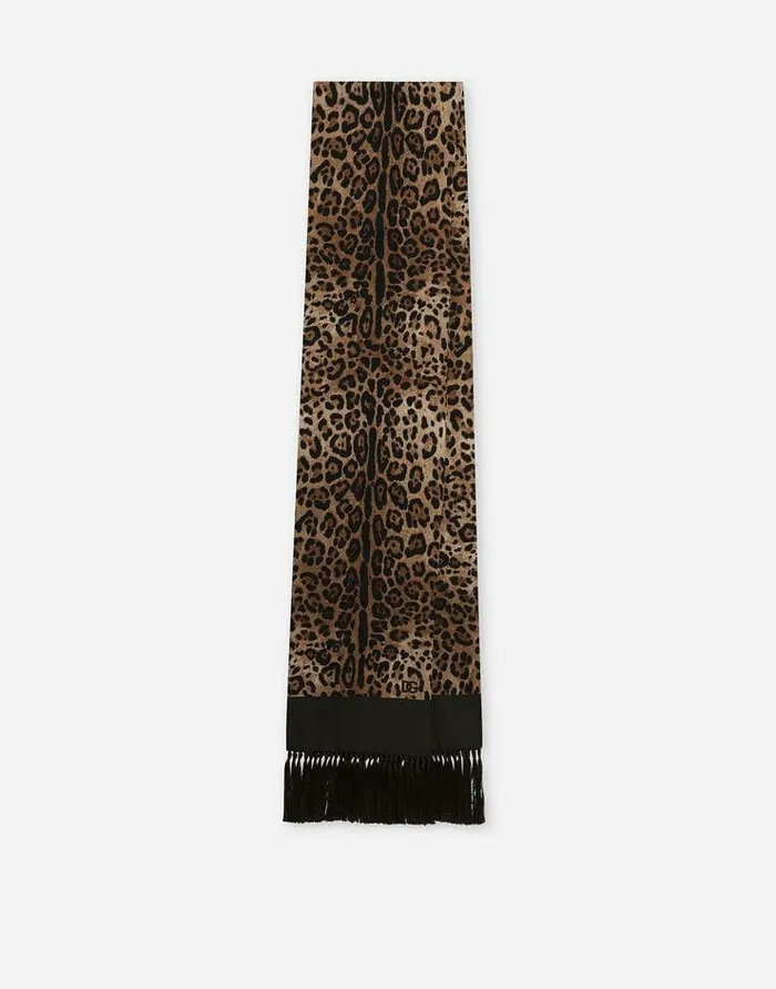 Dolce and Gabbana Scarves And Silks Men Leopardprint Silk Scarf With Fringing Animal Print Dolce and Gabbana Scarves And Silks Men Leopardprint Silk Scarf With Fringing Animal Print