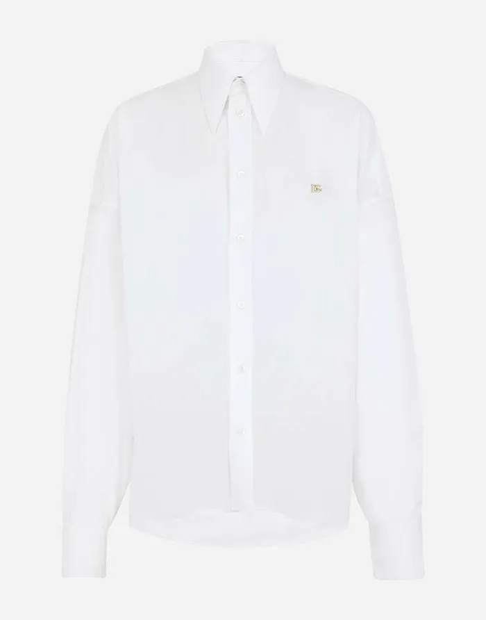 Dolce and Gabbana Shirts And Tops Women Cotton Shirt With DG Logo White