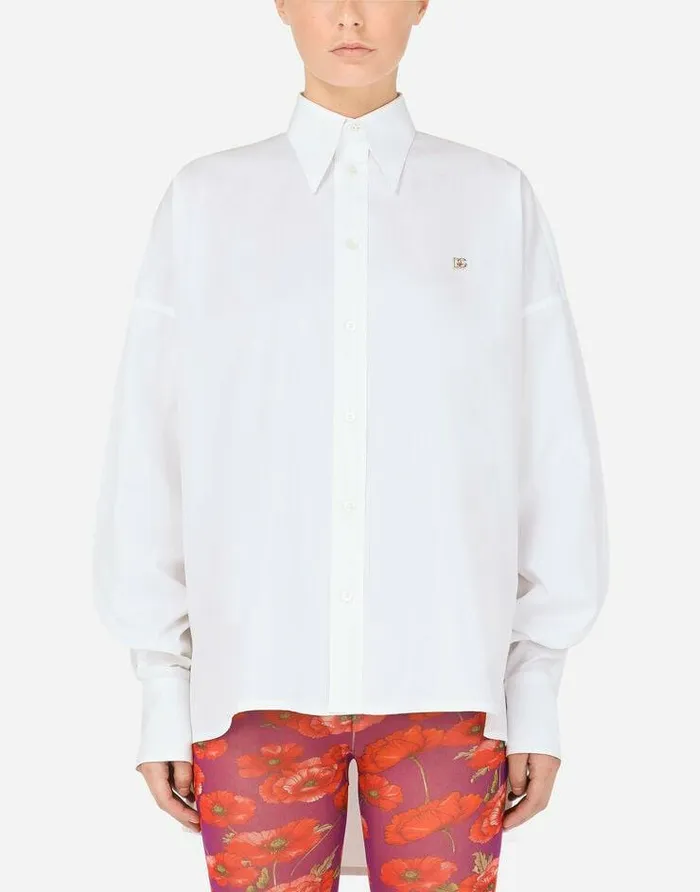 Dolce and Gabbana Shirts And Tops Women Cotton Shirt With DG Logo White Dolce and Gabbana Shirts And Tops Women Cotton Shirt With DG Logo White