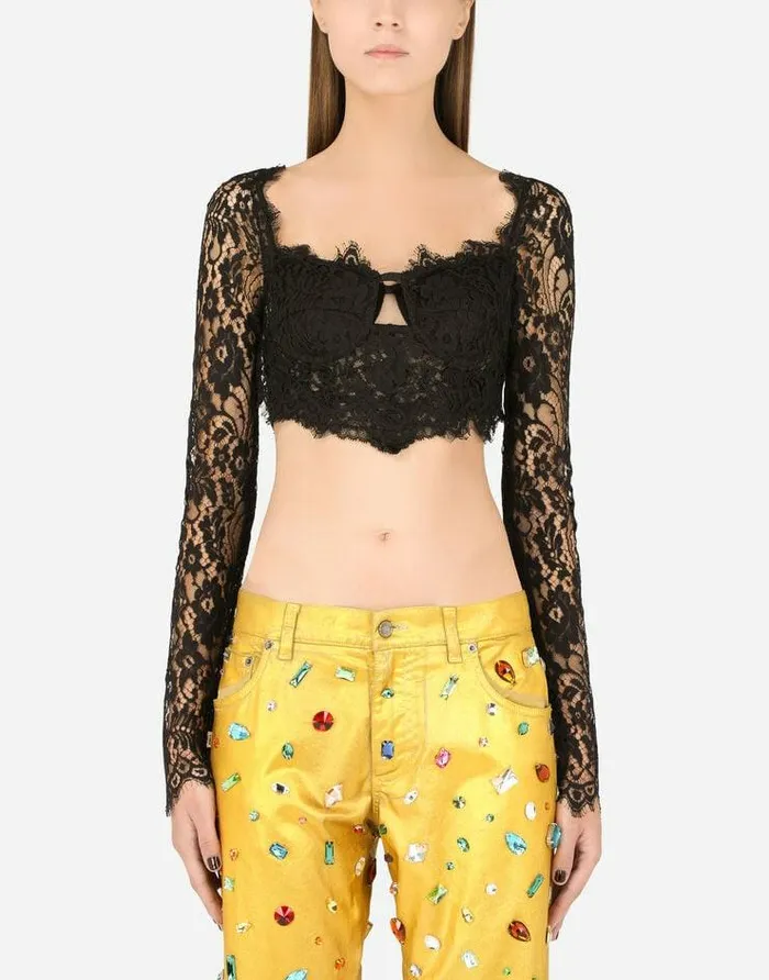 Dolce and Gabbana Shirts And Tops Women Longsleeved Lace Corset Top Black