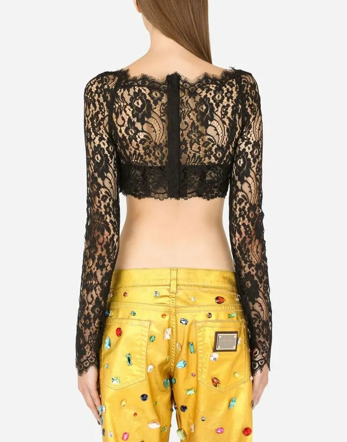 Dolce and Gabbana Shirts And Tops Women Longsleeved Lace Corset Top Black