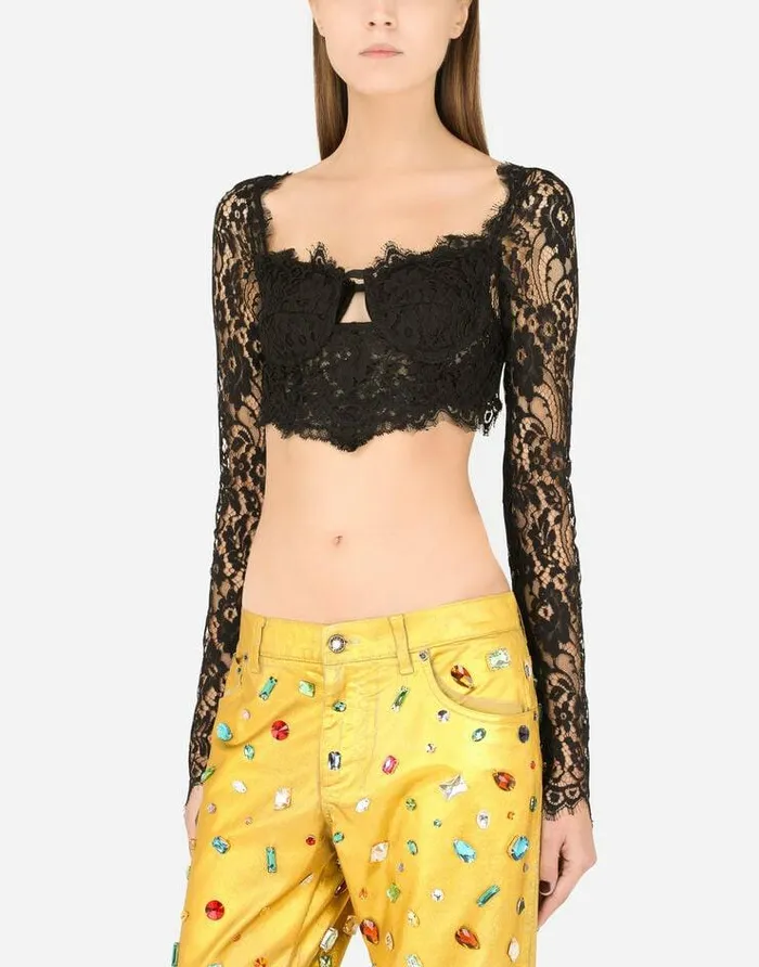 Dolce and Gabbana Shirts And Tops Women Longsleeved Lace Corset Top Black