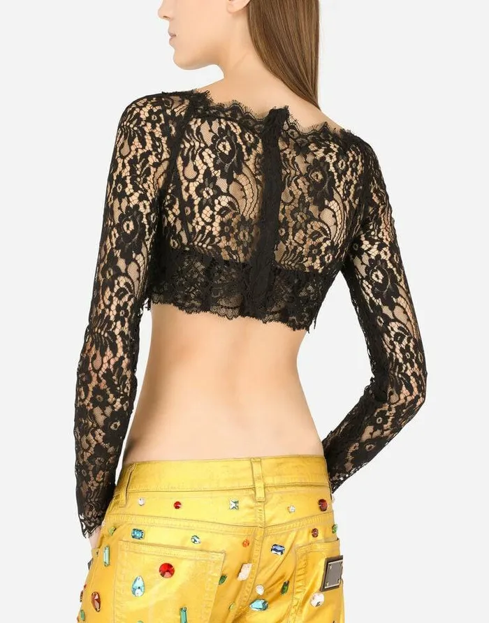 Dolce and Gabbana Shirts And Tops Women Longsleeved Lace Corset Top Black
