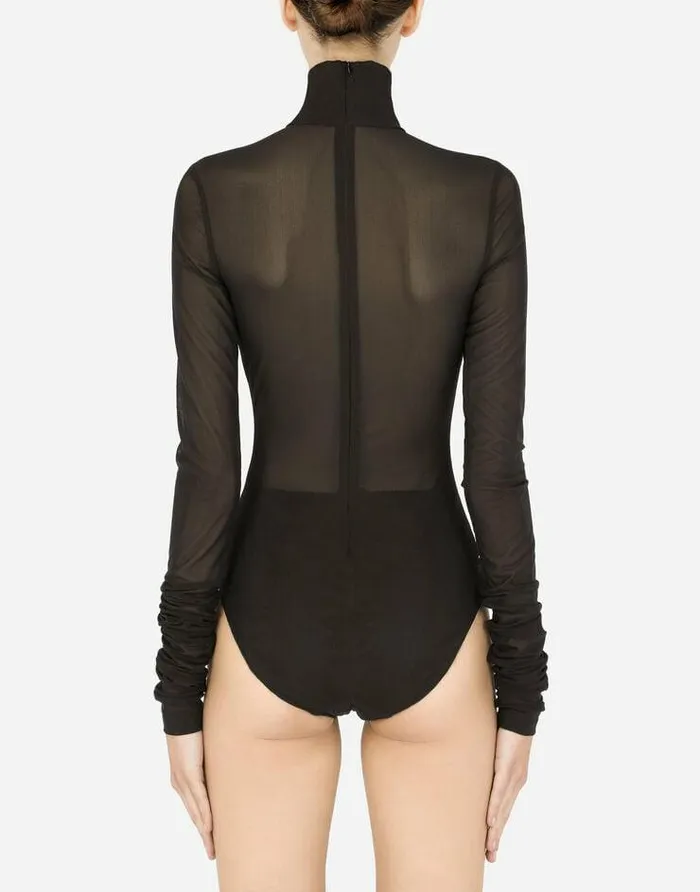 Dolce and Gabbana Shirts And Tops Women Longsleeved Tulle And Lace Bodysuit Black Dolce and Gabbana Shirts And Tops Women Longsleeved Tulle And Lace Bodysuit Black
