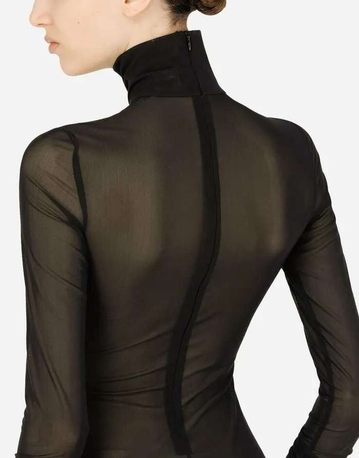 Dolce and Gabbana Shirts And Tops Women Longsleeved Tulle And Lace Bodysuit Black Dolce and Gabbana Shirts And Tops Women Longsleeved Tulle And Lace Bodysuit Black
